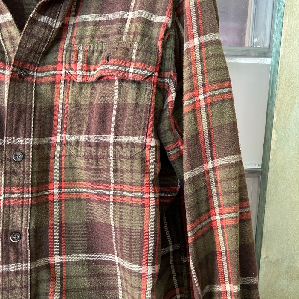 Flannel plaid George Vintage shirt Paris Eiffel Tower patch on back sz L - Picture 6 of 6